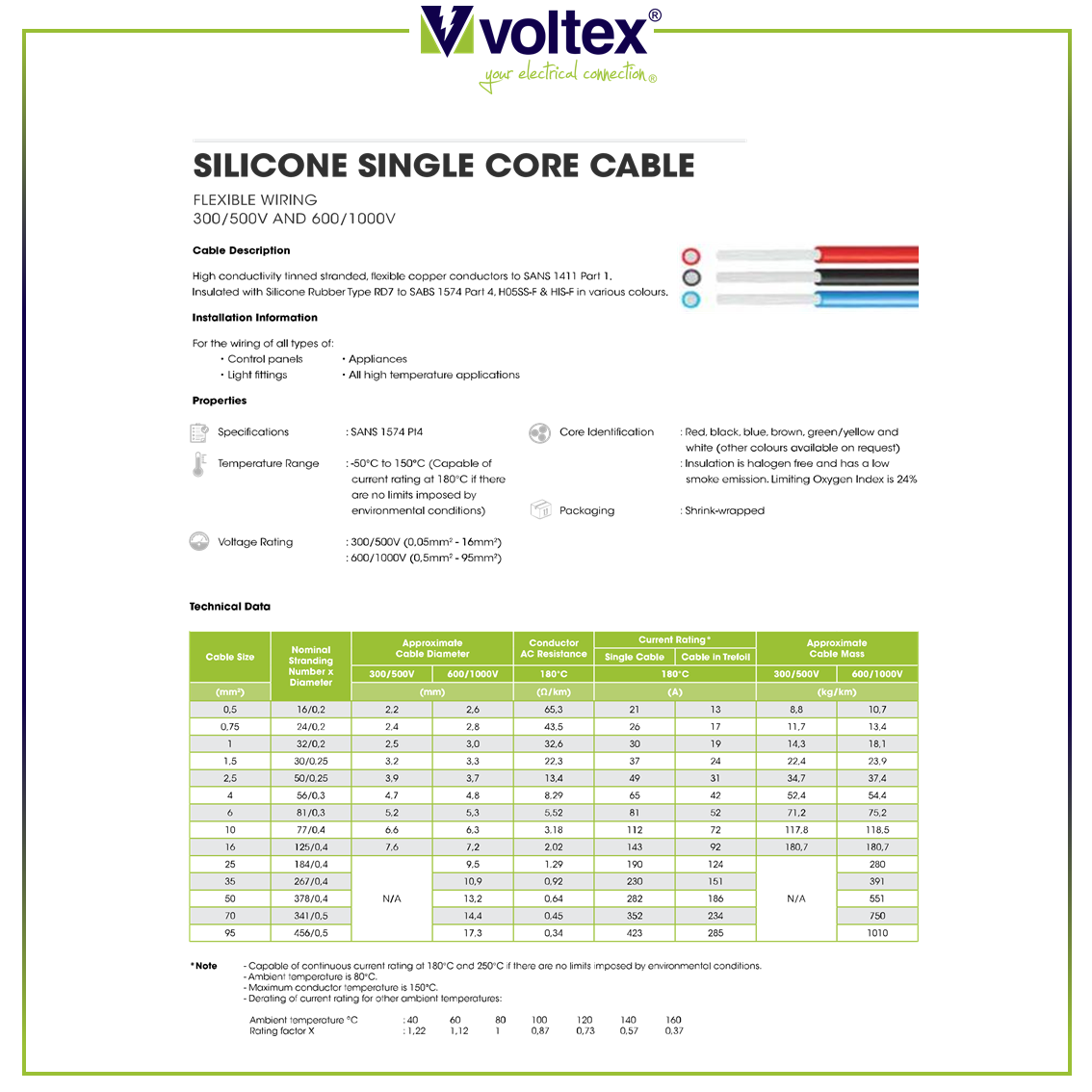 VOLTEX - Silicon Single Core Cable Catalogue